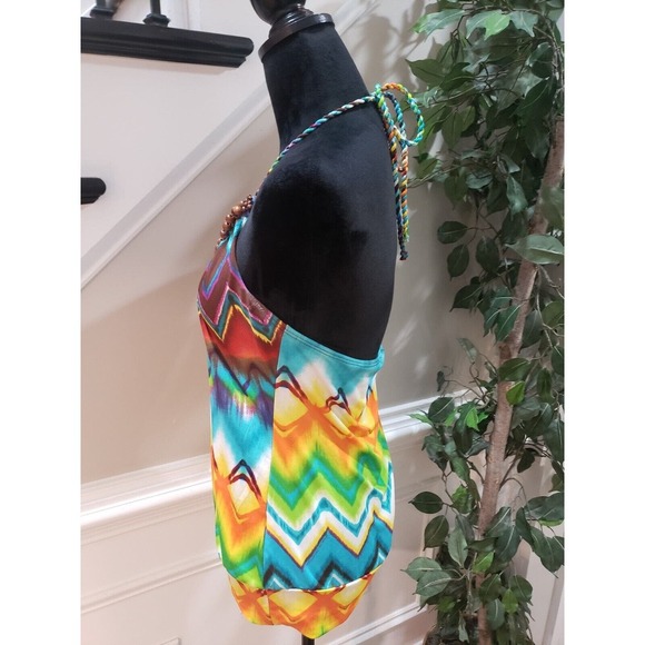 Heart Soul Women Multicolor Beaded Halter Neck Sleeveless Casual Top Blouse L - Picture 5 of 12